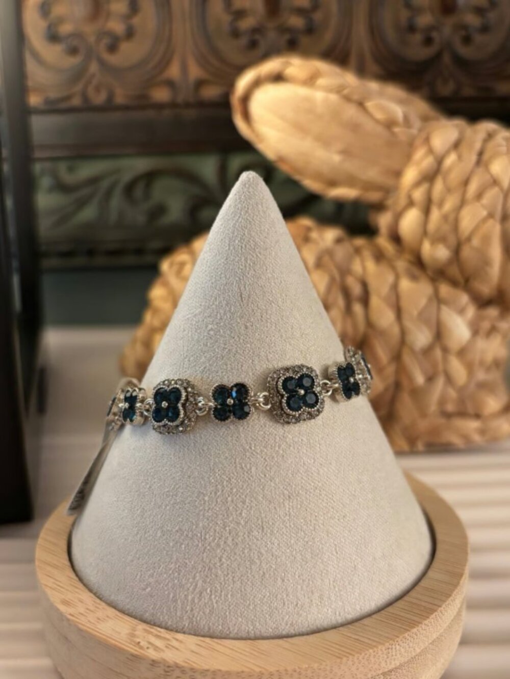 Sapphire and CZ on chocolate gold bracelet
